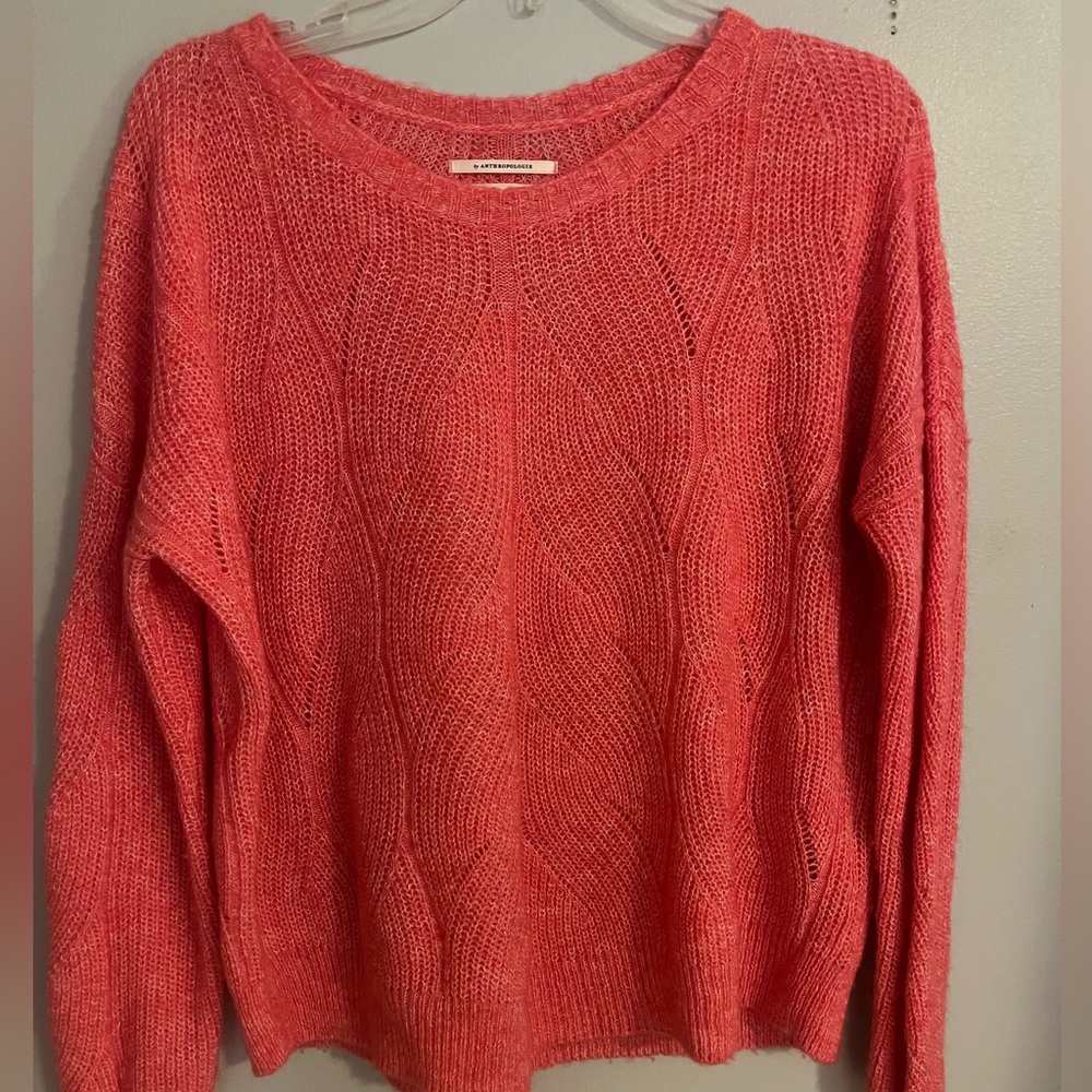 Anthropologie Women's Keely Wool Blend Cable Knit Soft Pink Cozy Sweater Small